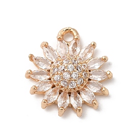 Латунные микропаве прозрачные подвески с фианитом, со стеклом, цветок