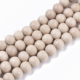 Brins de perles en bois naturel et non teint, ciré, ronde