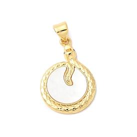 Подвески из латуни с натуральными белыми ракушками, плоские круглые змеиные подвески, долговечный, без свинца и без кадмия, стойки покрытие