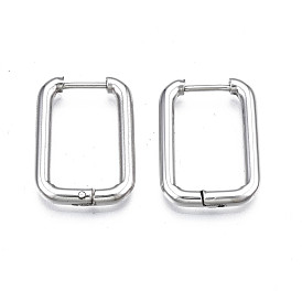 201 Stainless Steel Rectangle Hoop Earrings, Hinged Earrings for Women