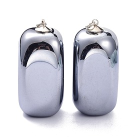 Terahertz Stone Pendants, with Platinum Brass Loop, Rectangle Oval