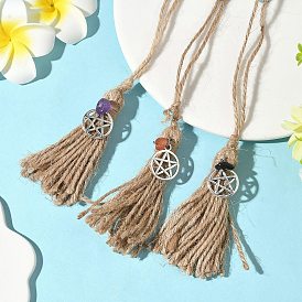 Подвесные украшения из джутового шнура и кисточек в виде ведьмы на Хэллоуин, с натуральным обсидианом, аметистом и кусочками южного красного агата и подвесками в виде звезд из сплава