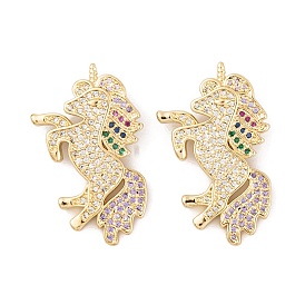Brass Micro Pave Cubic Zirconia Pendants, Real 18K Gold Plated Unicorn Charms