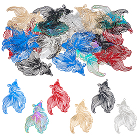 24 шт. 6 стили 201 подвески из нержавеющей стали/латуни, гравированные металлические украшения, рыба