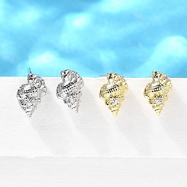 Серьги-гвоздики из латуни в форме раковины с микропаве из кубического циркония, долговечный, без свинца и без кадмия, стойки покрытие