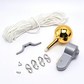 DIY Outdoor Flagpole Findings Sets, Including 50 Feet Flag Halyard Rope, Cleat Hook, Topper Gold Ball, Flagpole Pulley Truck, Flag Clip Hooks and Screws