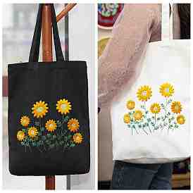 DIY Wild Chrysanthemum Pattern Canvas Tote Bag Embroidery Kit, including Embroidery Needles & Thread, Cotton Fabric, Imitation Bamboo Embroidery Hoop