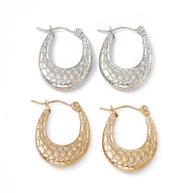 201 Stainless Steel Texture Oval Thick Hoop Earrings with 304 Stainless Steel Pins for Women