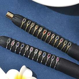 Прямоугольные латунные манжеты со стеклом для женщин, долговечный, стойки покрытие, без свинца и без кадмия, настоящий 18k позолоченный/платиновый