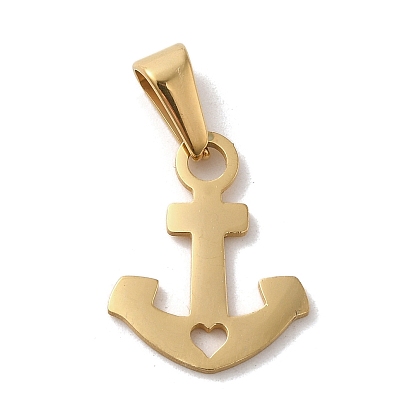 Vacuum Plating 304 Stainless Steel Pendants, Laser Cut, Anchor Charm