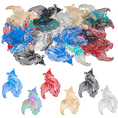 24 шт. 6 стили 201 подвески из нержавеющей стали/латуни, гравированные металлические украшения, рыба