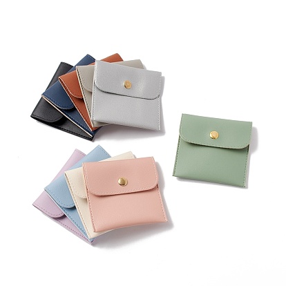 PU Imitation Leather Jewelry Storage Bags, with Golden Tone Snap Buttons, Square