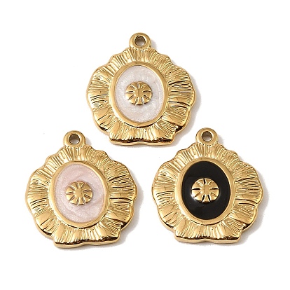 304 Stainless Steel Pendants, Shell Shape Charms, with Enamel, Real 18K Gold Plated, Ion Plating(IP)