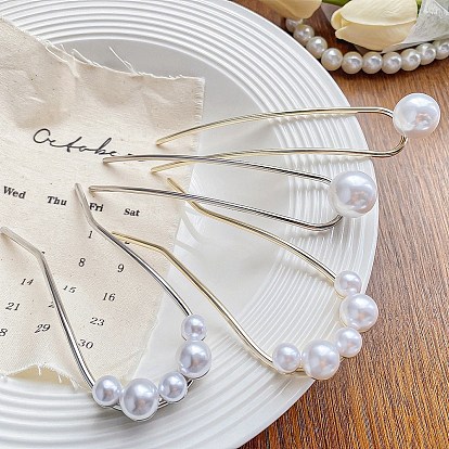 Alloy Hair Forks, with Plastic Imitation Pearls, U-shape, for Women Girl