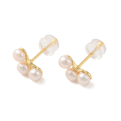 Sterling Silver Studs Earrings, with Natural Pearl, Jewely for Women, Flower