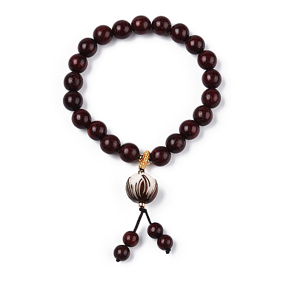 Lotus Prayer Meditation Yoga Bracelet for Men Women, Sandalwood Mala Round Beaded Bracelet, Buddhist Jewelry