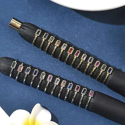 Прямоугольные латунные манжеты со стеклом для женщин, долговечный, стойки покрытие, без свинца и без кадмия, настоящий 18k позолоченный/платиновый