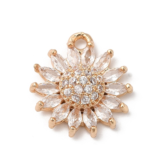 Латунные микропаве прозрачные подвески с фианитом, со стеклом, цветок