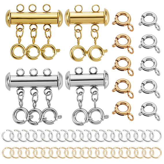 Наборы для самостоятельной сборки защелок-замков, включая 304 открытые соединительные кольца из нержавеющей стали и застежки-слайдеры., 201 пружинные кольца из нержавеющей стали