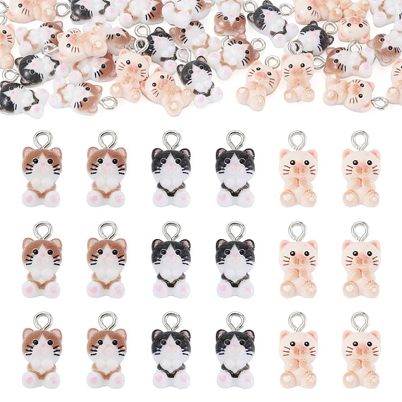 30подвески из непрозрачной смолы, форма кошки, с железной платиной петлей