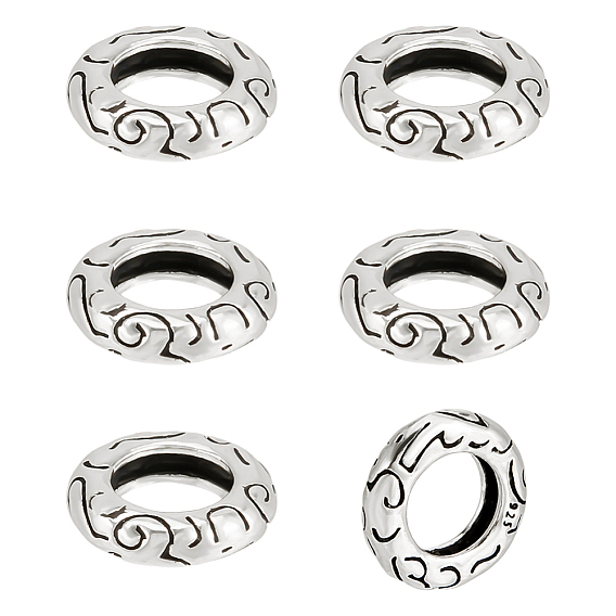 6шт. 925 европейские бусины из стерлингового серебра, бусины с большим отверстием, кольцо, с замшевой тканью из поликарбоната квадратной серебряной полировальной салфеткой