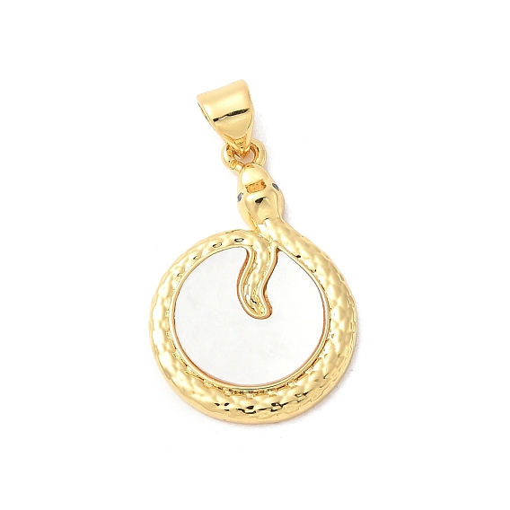 Подвески из латуни с натуральными белыми ракушками, плоские круглые змеиные подвески, долговечный, без свинца и без кадмия, стойки покрытие