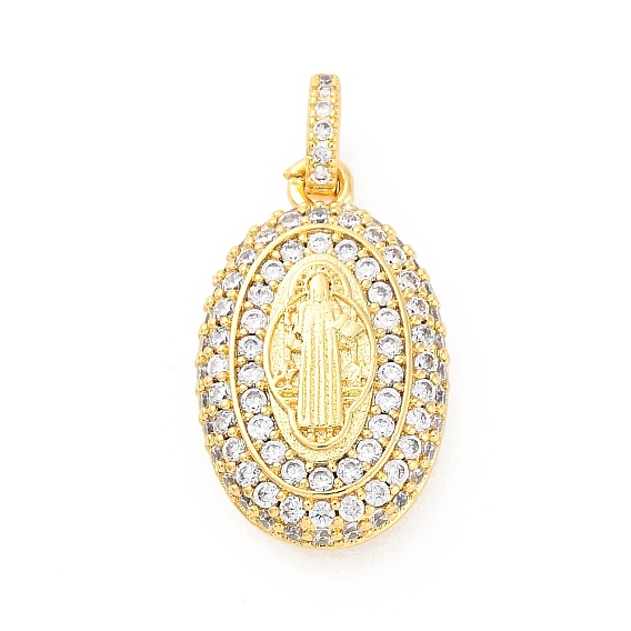 Латунное микропейв с кубическим цирконием европейские подвески с подвесками, эллипс и религия, Святой бенедикт, Подвески с большими отверстиями