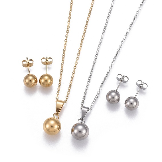 304 définit bijoux en acier inoxydable, pendentifs et boucles d'oreille, boule