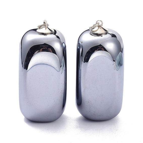 Terahertz Stone Pendants, with Platinum Brass Loop, Rectangle Oval