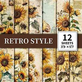 12 Blocs de papier pour scrapbooking rétro tournesol., pour scrapbook album bricolage, carte de voeux, papier de fond