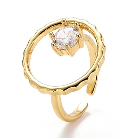 Полое кольцо с манжетой из кубического циркония, настоящее 18k позолоченное латунное широкое открытое кольцо для женщин, без свинца и без кадмия