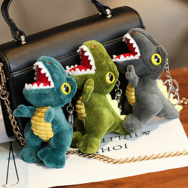 Velvet Dinosaur Keychains, with PP Cotton Filling & Metal Clasp