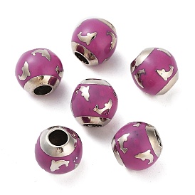 Platinum Plated Alloy Enamel European Beads, Large Hole Beads, Round with Dolphin Pattern