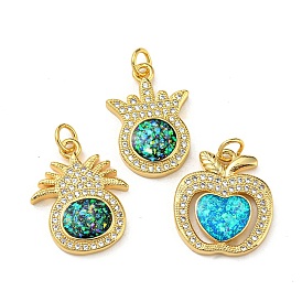 Brass Micro Pave Cubic Zirconia with Synthetic Opal Pendants, with Jump Ring, Real 18K Gold Plated, Fruit