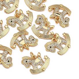 SHEGRACE Brass Micro Pave Clear Cubic Zirconia Pendants, Rocking Horse Charms, Cadmium Free & Lead Free & Nickel Free