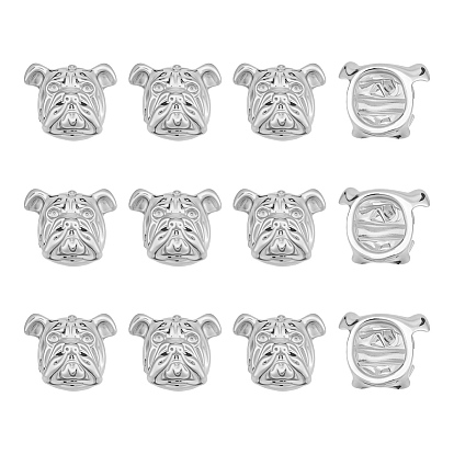 12Pcs Alloy Puppy Beads, Bulldog Head