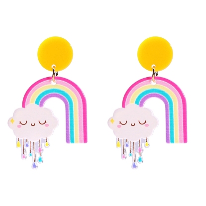 Rainbow with Cloud Acrylic Dangle Stud Earrings for Women