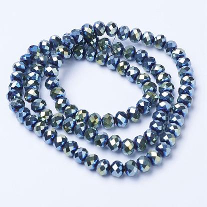 Electroplate Transparent Glass Beads Strands, Full Plated, Faceted, Rondelle