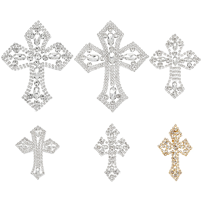 6Pcs 6 Styles Cross Hotfix Rhinestone Appliques