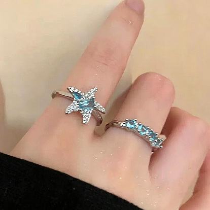 Manchette ouverte en alliage et strass en forme d'étoile de mer pour femmes, platine
