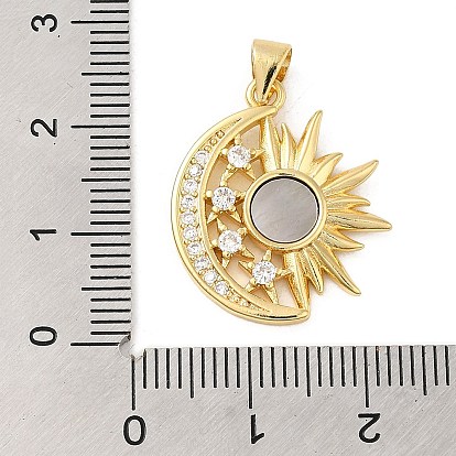 Brass Micro Pave Cubic Zirconia Pendants, with Shell, Long Lasting Plated. Cadmium Free & Lead Free, Moon & Sun