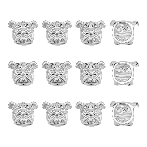 12Pcs Alloy Puppy Beads, Bulldog Head