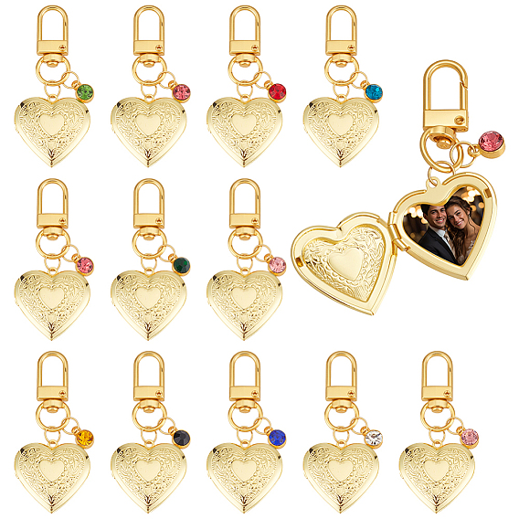 12шт. подвеска в виде сердца из сплава стекла, горного хрусталя и латуни с камнями по знаку зодиака, с поворотными застежками сплава