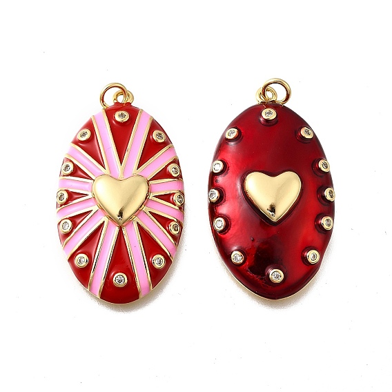 Латунные микропаве прозрачные подвески с фианитом, без кадмия, без никеля и без свинца, подвески овал и сердце, с эмалью, реальный 18 k позолоченный