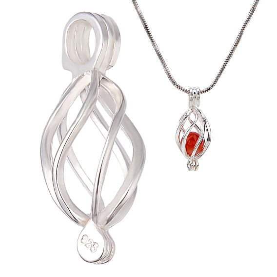 1шт. 925 подвески из стерлингового серебра с бусинами в форме клетки, подвески в форме овальной полой клетки