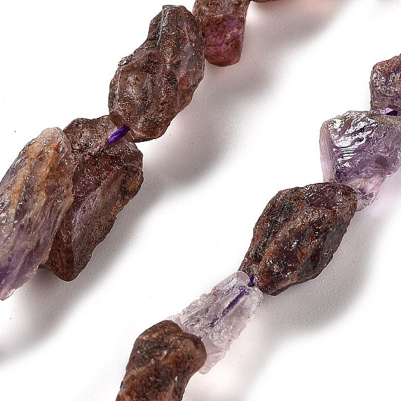 Perles et brins de quartz fantôme violet brut naturel, lodolite violette, nuggets
