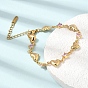 304 Stainless Steel Pave Pink Cubic Zirconia Heart Link Chain Bracelets, Ion Plating(IP)