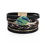 Bohemian Ethnic Style Leather Braided Rhinestone Decor Magnetic Clasp Bracelet - Vintage, Personalized.