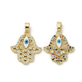 Латунные микро проложить кубического циркония подвески, без кадмия, без никеля и без свинца, Хамса рука с подвесками для глаз, с эмалью, реальный 18 k позолоченный
