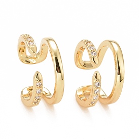 Clear Cubic Zirconia Wave Cuff Earrings, Rack Plating Brass Jewelry for Women, Cadmium Free & Lead Free